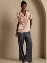 [توسكانا] SilkSilky-SA Short Sleeve Cowl Neck بلوزات نسائية 006