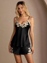 [أسود] SilkSilky-SA Sleeveless V Neck مجموعة قميص قصير 003