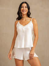 [أبيض] SilkSilky-SA Sleeveless V Neck مجموعة قميص قصير 006