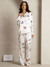 [فراشة بيضاء] SilkSilky-SA 19Momme الحرير Lapel Collar Women''s Outfit Sets 001