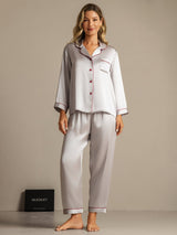 [فضة] SilkSilky-SA الأكمام الطويلة طوق ذو فتحة طقم بيجامة نسائي 001