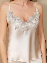 [اللون البيج] SilkSilky-SA Sleeveless V Neck مجموعة قميص قصير 004