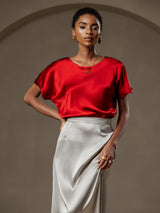 [خمر] SilkSilky-SA Short Sleeve Boat Neck تي شيرت نسائية 003
