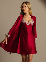 [خمر] SilkSilky-SA 3/4 Sleeve V Neck رداء الحمام وقميص النوم 001