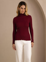 [خمر] SilkSilky-SA Long Sleeve Turtle Neck تي شيرت نسائية 001