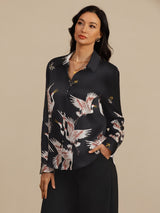 [أسود] SilkSilky-SA Long Sleeve Lapel Collar بلايز نسائية 003
