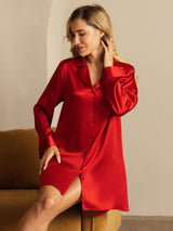 [أحمر] SilkSilky-SA Long Sleeve Lapel Collar باس النوم 005