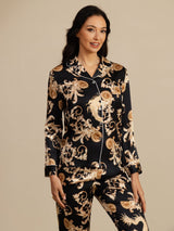 [التنين الأسود] SilkSilky-SA Long Sleeve Lapel Collar طقم بيجامة نسائي 004