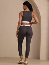[رمادي] SilkSilky-SA Sleeveless Crew Neck Women's Outfit Sets 002