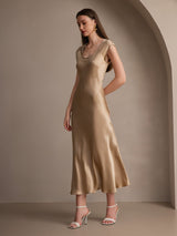 [شامبانيا] SilkSilky-SA Cap Sleeve فساتين نسائية 005