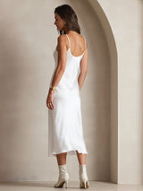 [أبيض] SilkSilky-SA Sleeveless V Neck فساتين نسائية 002