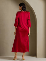 [خمر] SilkSilky-SA 3/4 Sleeve Round Neck فساتين نسائية 002