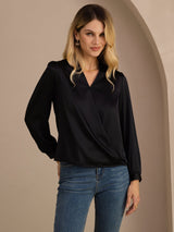 [أسود] SilkSilky-SA Long Sleeve Blouse 001