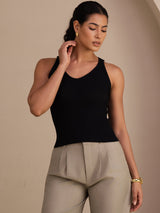 [أسود] SilkSilky-SA Sleeveless Deep V Neck كامي 004