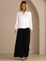[أبيض] SilkSilky-SA Long Sleeve Split بلوزات نسائية 007