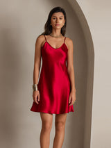 [خمر] SilkSilky-SA Sleeveless V Neck فساتين نسائية 004