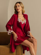[خمر] SilkSilky-SA 3/4 Sleeve V Neck رداء الحمام وقميص النوم 007