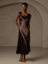[قهوة] SilkSilky-SA Cap Sleeve فساتين نسائية 005