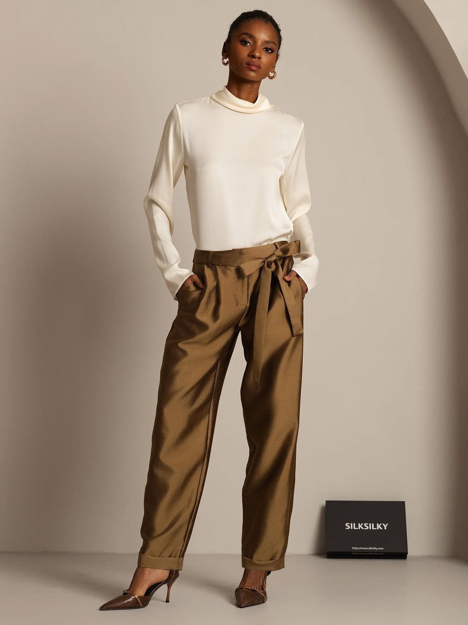 [برونزي] SilkSilky-SA 32Momme الحرير Womens Pants 003