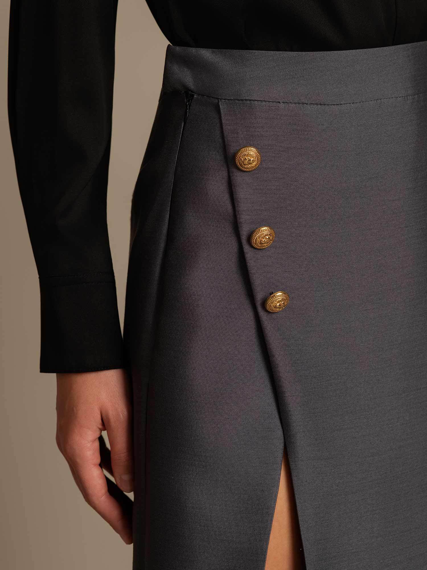 [رمادي] SilkSilky-SA 32Momme الحرير Split تنانير نسائية 004,