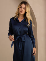 [أزرق غامق] SilkSilky-SA Long Sleeve Lapel Collar فساتين نسائية 003
