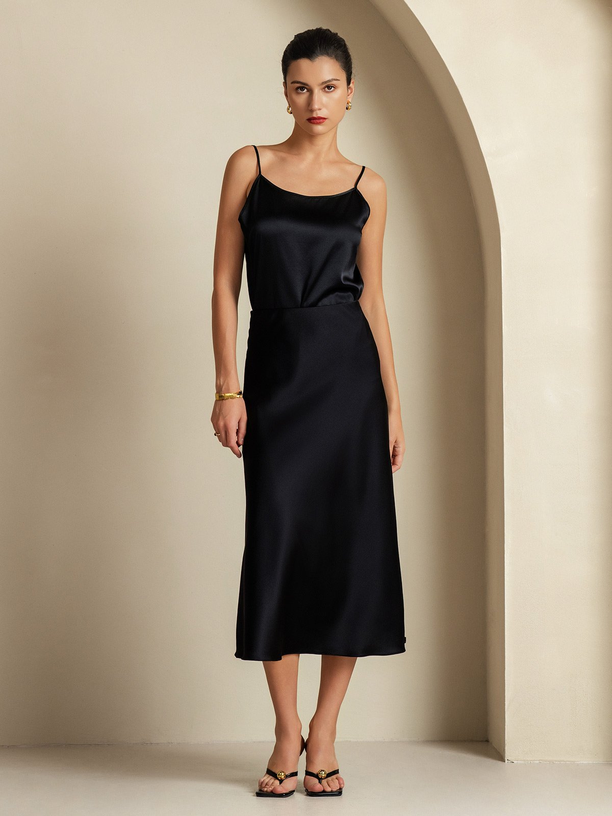 [أسود] SilkSilky-SA 19Momme الحرير الخالص Womens Outfit Sets 007,