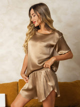 [شامبانيا] SilkSilky-SA Short Sleeve Round Neck طقم بيجامة نسائي 001