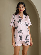 [حمار وحشي وردي] SilkSilky-SA Short Sleeve Lapel Collar طقم بيجامة نسائي 003