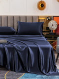 SilkSilky SA 19Momme الحرير الخالص Bedding Set أزرقغامق 004