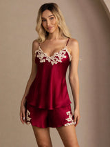 [خمر] SilkSilky-SA Sleeveless V Neck مجموعة قميص قصير 001