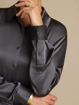 [الرمادي الداكن] SilkSilky-SA Long Sleeve Lapel Collar بلايز نسائية 005