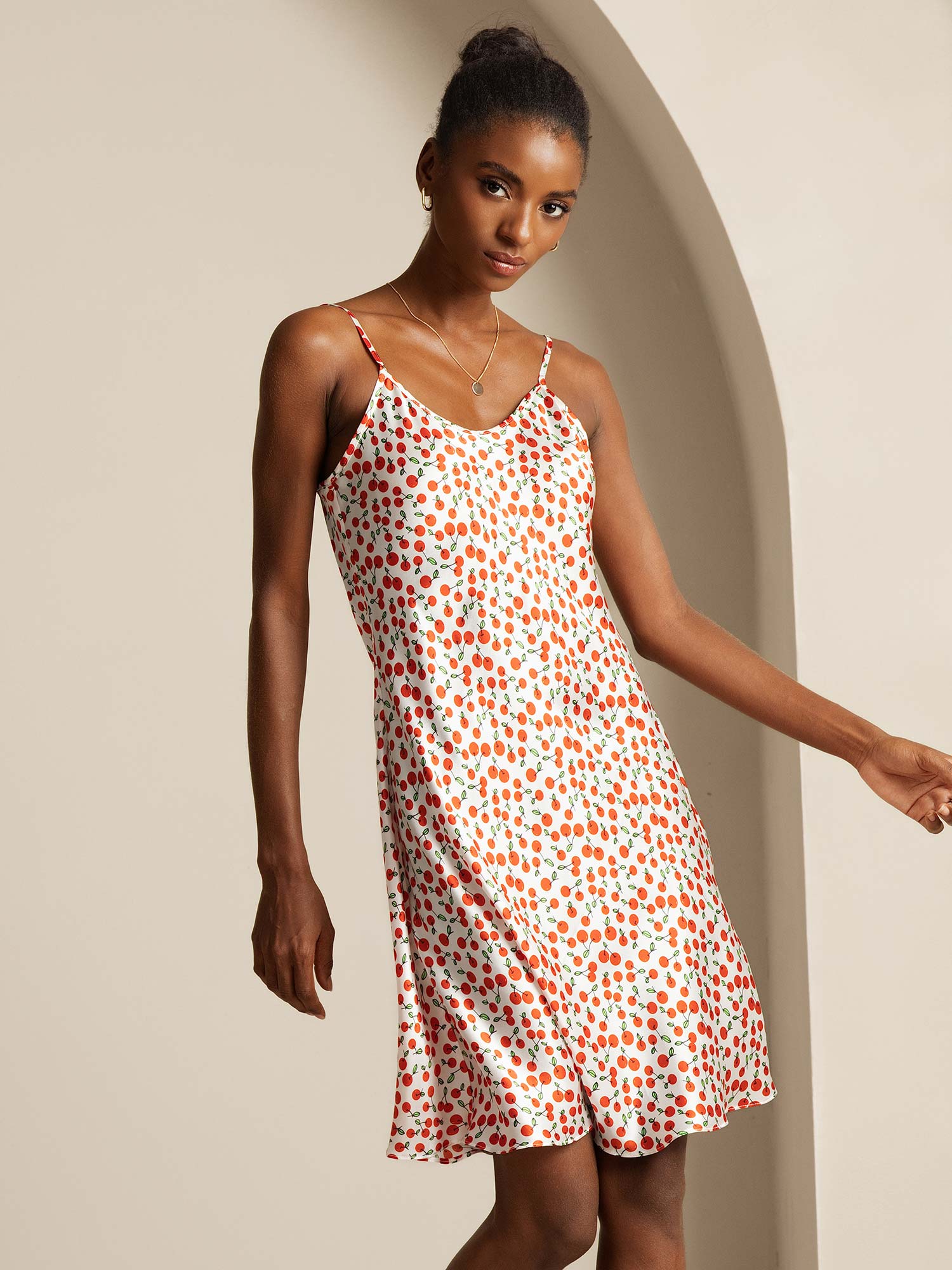 [كرز] SilkSilky-SA الحرير الخالص رقبة على شكل حرف V فساتين نسائية 005,