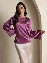 [الأرجواني الداكن] SilkSilky-SA Long Sleeve Boat Neck بلوزة 003