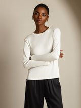[أبيض] SilkSilky-SA Long Sleeve Crew Neck تي شيرت نسائية 001