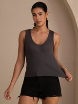 [رمادي] SilkSilky-SA Sleeveless Deep V Neck كامي 003