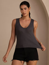 [رمادي] SilkSilky-SA Sleeveless Deep V Neck كامي 003