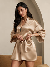 [ذهبي شمبانيا] SilkSilky-SA 3/4 Sleeve رداء حمام نسائي 003