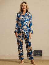 [تنين نيفي] SilkSilky-SA Long Sleeve Lapel Collar طقم بيجامة نسائي 003