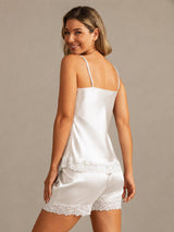 [أبيض] SilkSilky-SA Sleeveless V Neck مجموعة قميص قصير 002