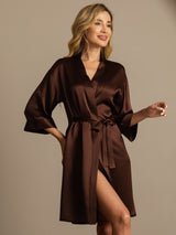 [قهوة] SilkSilky-SA 3/4 Sleeve رداء حمام نسائي 003