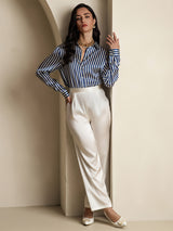 [الخط البحري] SilkSilky-SA Long Sleeve Lapel Collar بلايز نسائية 009