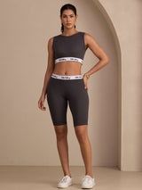[رمادي] SilkSilky-SA Sleeveless Crew Neck Women's Outfit Sets 004