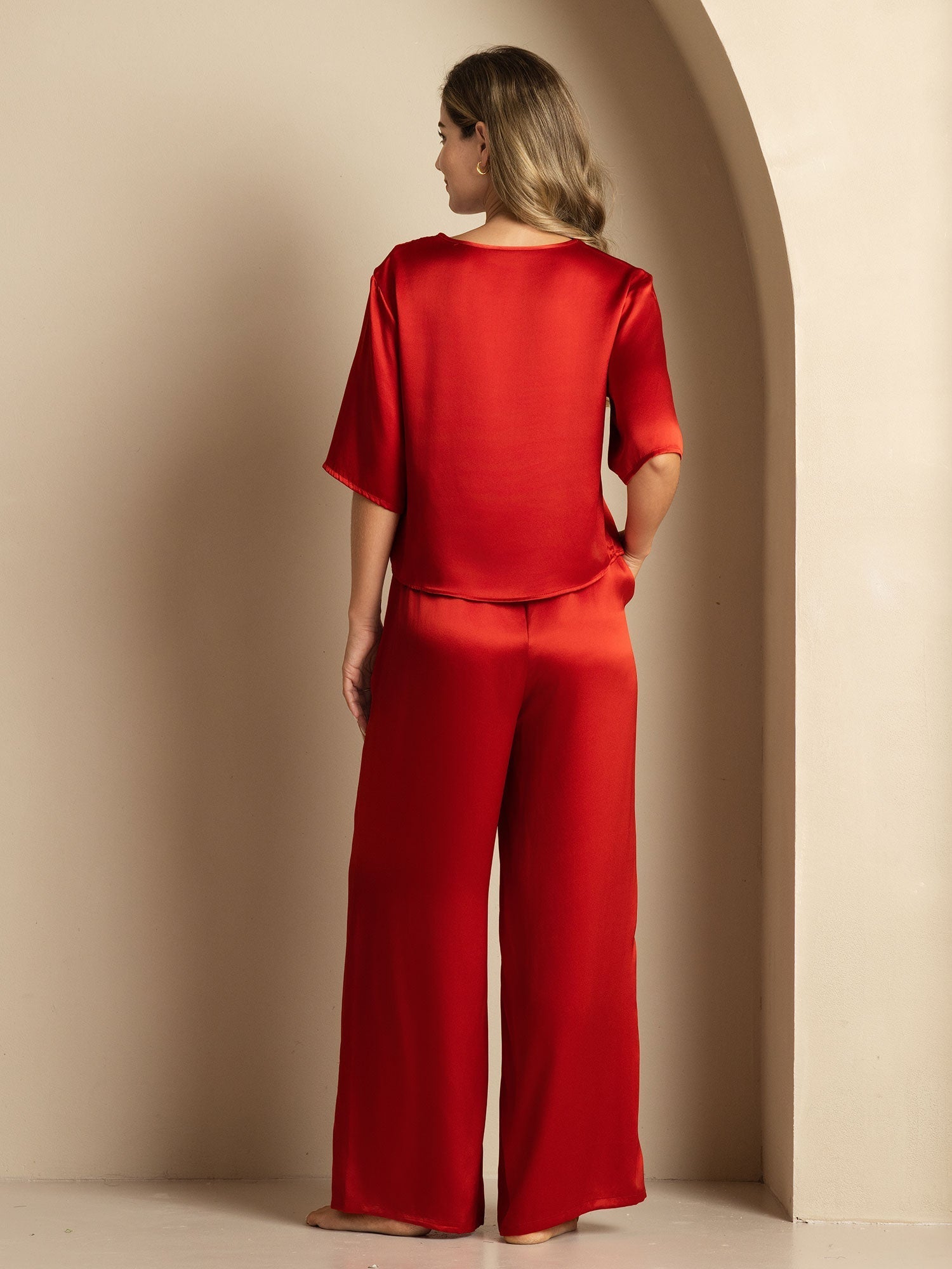 [خمر] SilkSilky-SA الحرير الخالص رقبة مستديرة طقم بيجامة نسائي 002