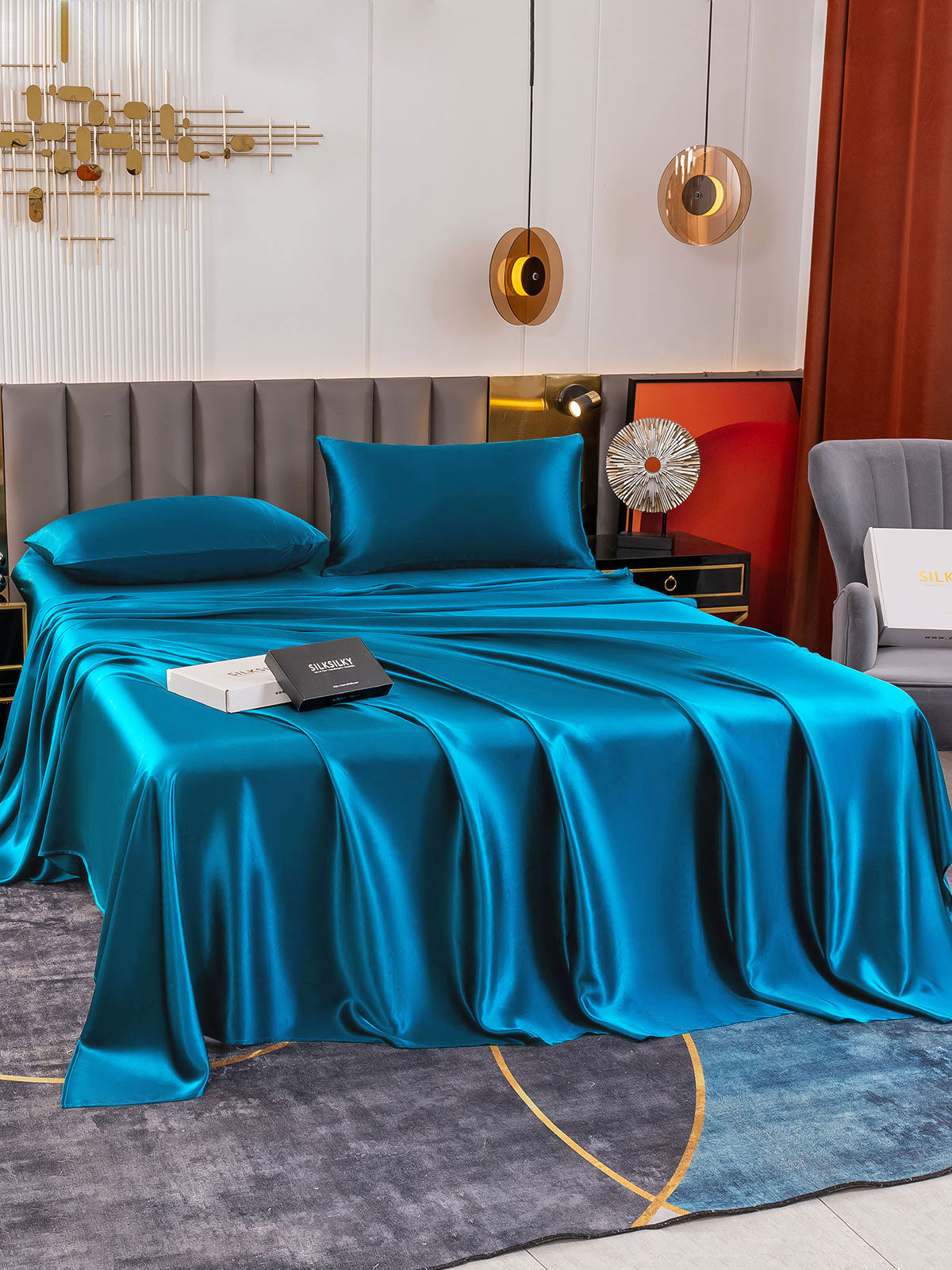 SilkSilky SA 19Momme الحرير الخالص Bedding Set المياهالخضراء 001