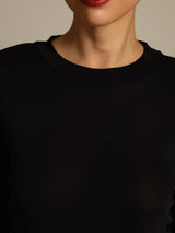 [أسود] SilkSilky-SA Long Sleeve Crew Neck تي شيرت نسائية 004