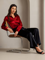[أحمر] SilkSilky-SA Long Sleeve Lapel Collar بلايز نسائية 006