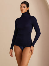 [أزرق غامق] SilkSilky-SA Long Sleeve Turtle Neck تي شيرت نسائية 007