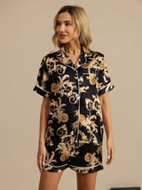 [التنين الأسود] SilkSilky-SA Short Sleeve Lapel Collar طقم بيجامة نسائي 003