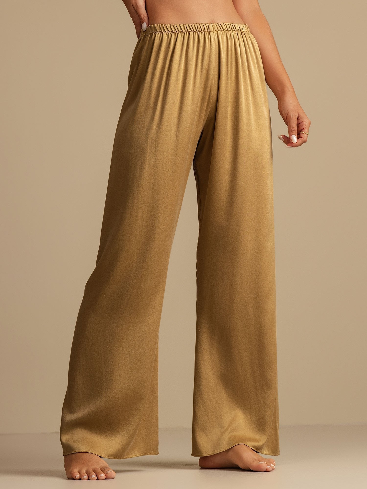 [تان (بني فاتح)] SilkSilky-SA 19Momme الحرير Womens Sleep Bottoms 001,