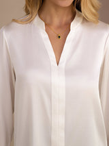 [أبيض] SilkSilky-SA Long Sleeve Split بلوزات نسائية 005